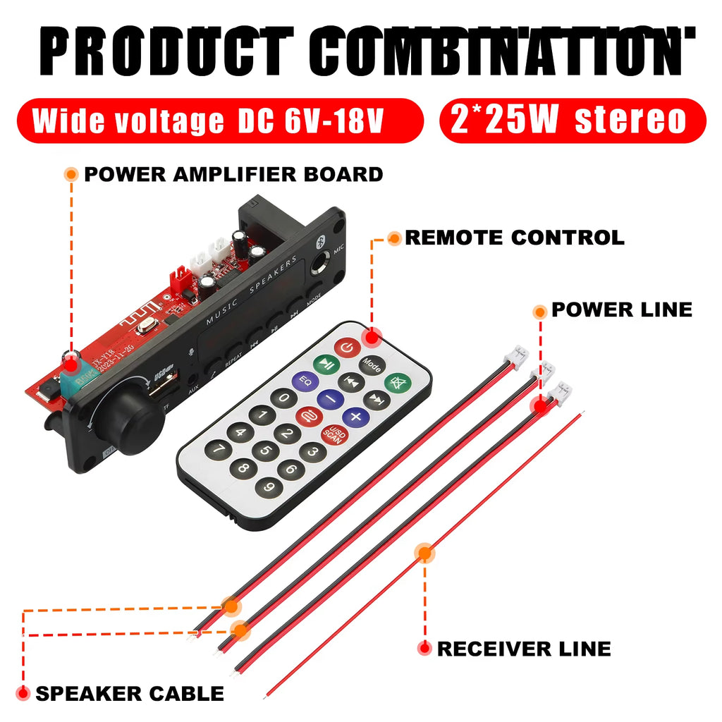 NEW 200W Amplifier Bluetooth DIY MP3 WAV Decoder Board DC 12V 100W Wireless Car USB MP3 Player TF Card Slot USB FM with Mic