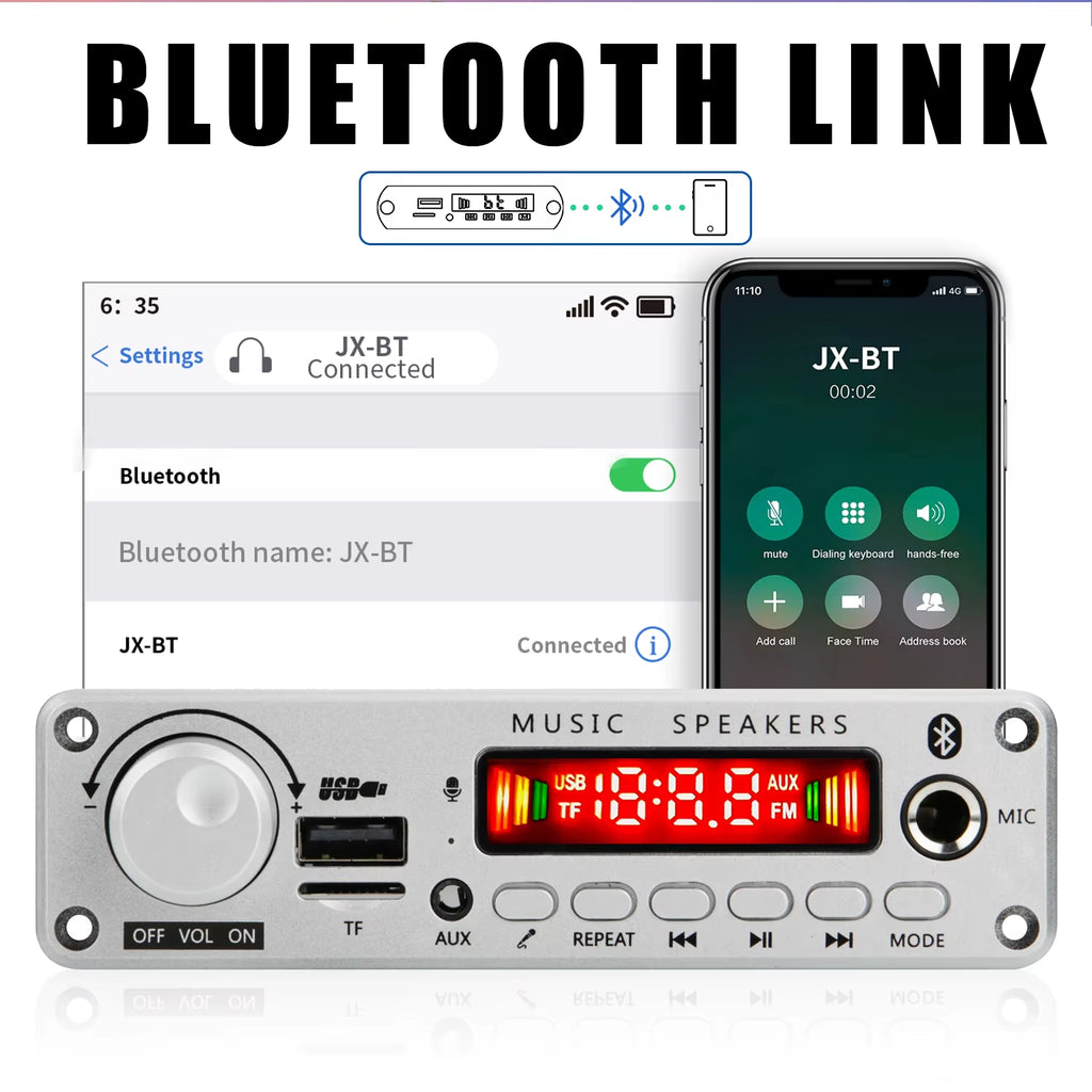 NEW 200W Amplifier Bluetooth DIY MP3 WAV Decoder Board DC 12V 100W Wireless Car USB MP3 Player TF Card Slot USB FM with Mic